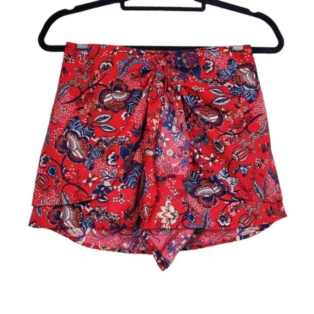 Band of Gypsies Womens Red Blue White Floral Print Wrap Front Shorts Size S NWT